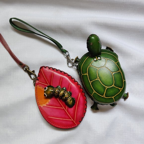 Green Turtle + Red Maple leave Leather Coin/ Change Bags / Wristlets for 1 Price - Picture 1 of 16